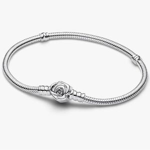 PANDORA - Sterling Silver Pandora “Rose in Bloom Clasp Snake Chain Bracelet”